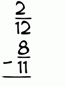 What is 2/12 - 8/11?