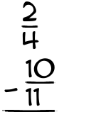 What is 2/4 - 10/11?