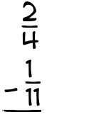 What is 2/4 - 1/11?