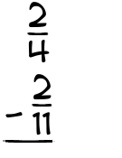 What is 2/4 - 2/11?