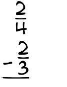 What is 2/4 - 2/3?