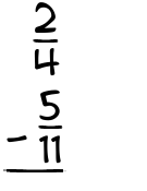 What is 2/4 - 5/11?