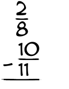 What is 2/8 - 10/11?