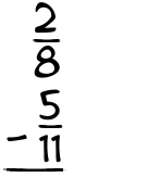 What is 2/8 - 5/11?