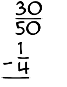 What is 30/50 - 1/4?
