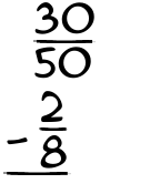 What is 30/50 - 2/8?