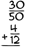 What is 30/50 + 4/12?