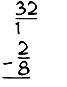 What is 32/1 - 2/8?