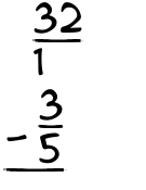 What is 32/1 - 3/5?