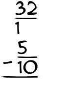 What is 32/1 - 5/10?