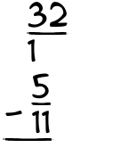 What is 32/1 - 5/11?