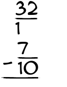 What is 32/1 - 7/10?