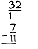 What is 32/1 - 7/11?