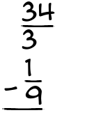 What is 34/3 - 1/9?