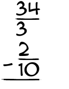 What is 34/3 - 2/10?
