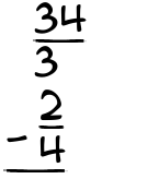 What is 34/3 - 2/4?