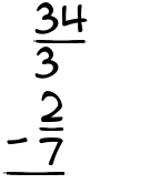 What is 34/3 - 2/7?