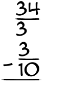 What is 34/3 - 3/10?