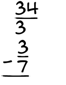 What is 34/3 - 3/7?