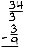 What is 34/3 - 3/9?