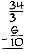 What is 34/3 - 6/10?
