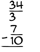 What is 34/3 - 7/10?