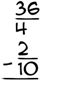 What is 36/4 - 2/10?
