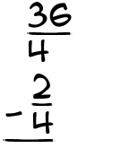 What is 36/4 - 2/4?