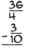 What is 36/4 - 3/10?