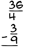 What is 36/4 - 3/9?