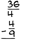 What is 36/4 - 4/9?