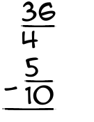 What is 36/4 - 5/10?