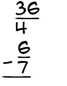 What is 36/4 - 6/7?