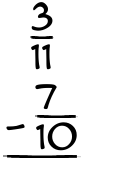 What is 3/11 - 7/10?