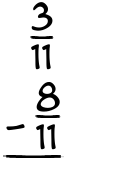 What is 3/11 - 8/11?