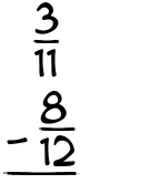 What is 3/11 - 8/12?