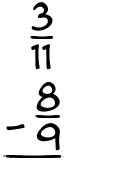 What is 3/11 - 8/9?