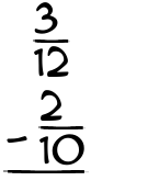 What is 3/12 - 2/10?