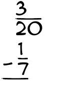What is 3/20 - 1/7?