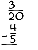 What is 3/20 - 4/5?
