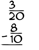What is 3/20 - 8/10?