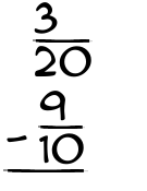 What is 3/20 - 9/10?