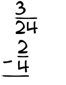 What is 3/24 - 2/4?