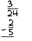 What is 3/24 - 2/5?