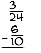 What is 3/24 - 6/10?
