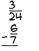 What is 3/24 - 6/7?