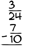 What is 3/24 - 7/10?
