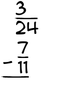 What is 3/24 - 7/11?