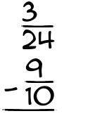 What is 3/24 - 9/10?