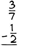 What is 3/7 - 1/2?